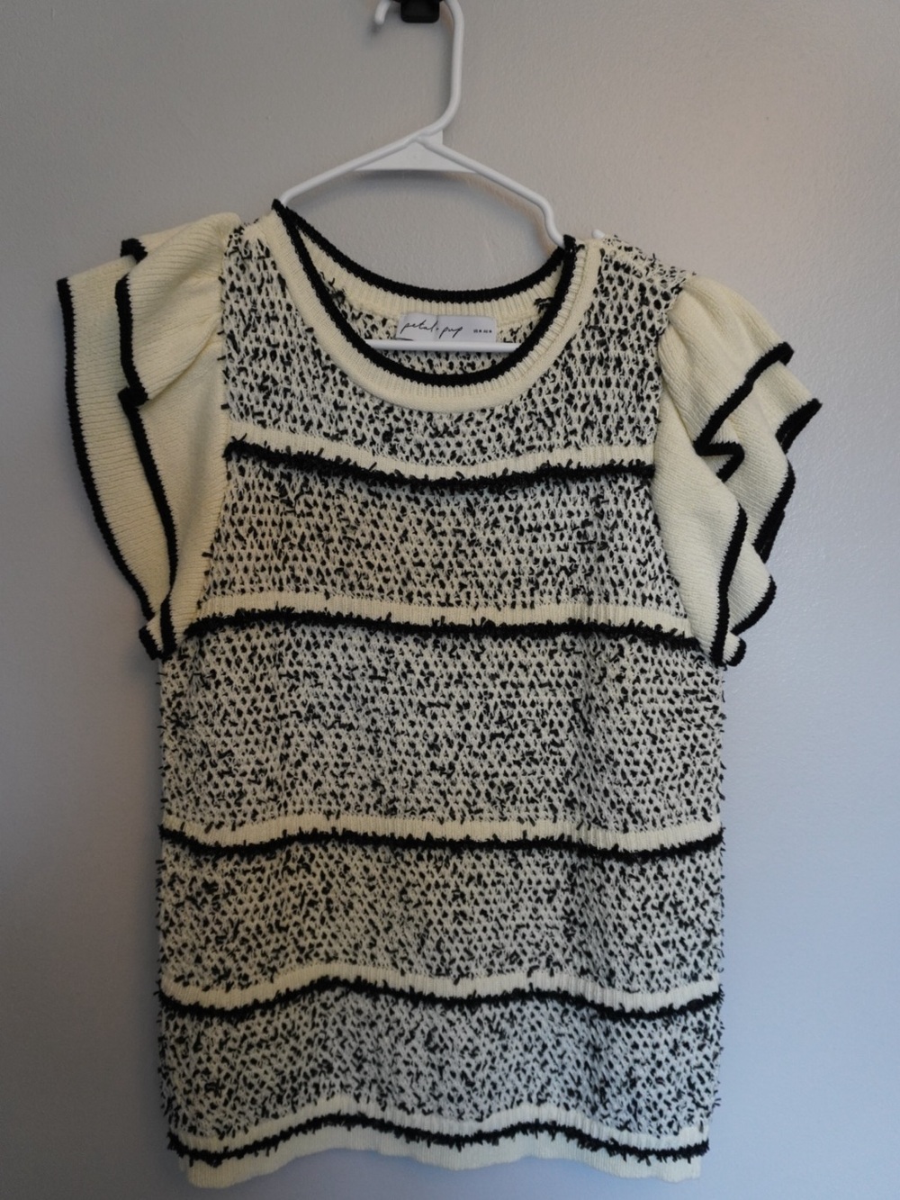 Petal & Pup Cream and Black Short Sleeve Ruffled Knit Top